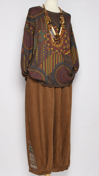 Брюки Бохо вельветовые "Гобелен" охра, карамель  р.50-54