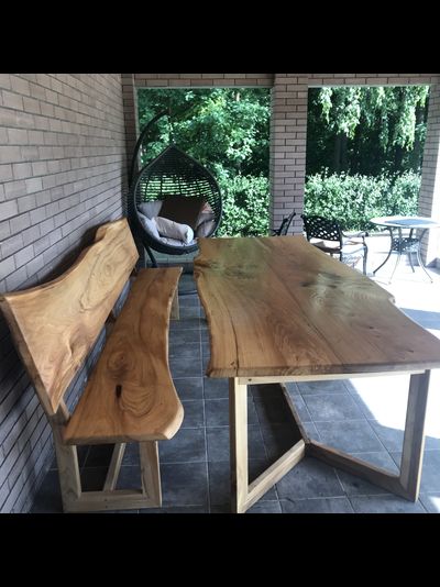 скамья  из слэбов карагача со спинкой