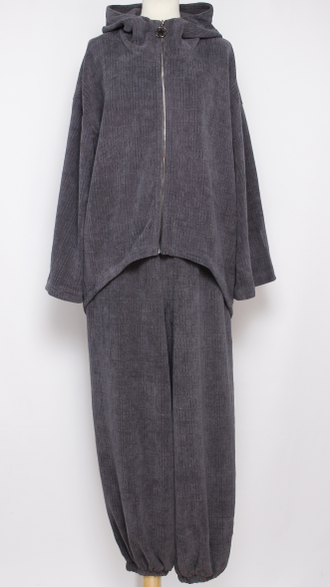 КОСТЮМ ЖАКЕТ И БРЮКИ "ВЕЛЮР ВАФЕЛЬКА"  графит р.46