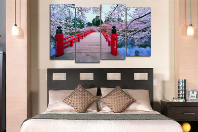 Модульная картина "Цветущий мостик. Сакура"