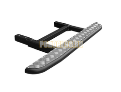 Силовые пороги на УАЗ Хантер 2003- с лифом кузова, крепление к раме, накладки из рифлёного алюминия (05.350.12)