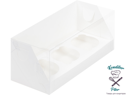 Коробка под 3 капкейка с пластиковой крышкой 240*100*100 мм, белая