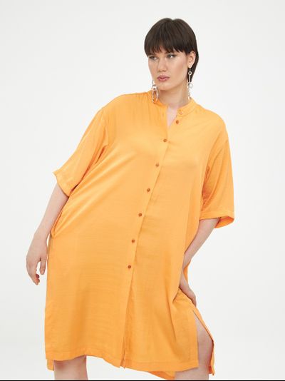 Платье-рубашка для полных женщин, цвет - папайя, черный