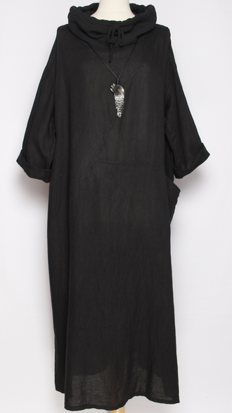 ПЛАТЬЕ БОХО ЛЬНЯНОЕ "ХОМУТ КУЛИСКА" бежевое, св. бежевое, чёрное, яблоко до р.58