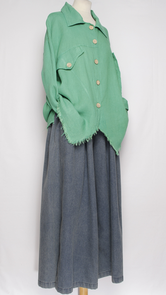 Блуза-жакет лён "КЛАПАНЫ ВИНТАЖНАЯ " яблоко, бирюзовая р.48-56