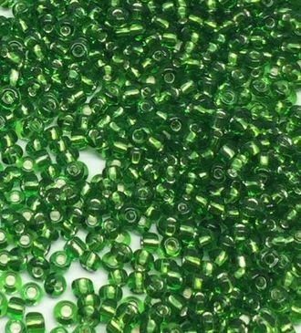 Бисер Китайский №8-27 зеленый прозрачный с посеребренным отверстием, 50 грамм