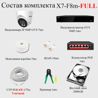 GVS комплект видеонаблюдения GVS-X7-F8m-full, 8MP, расширение 3840x2160