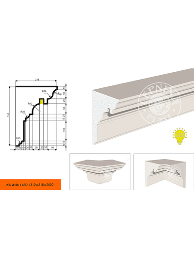 Фасадный карниз для подсветки из пенополистирола Leptonika KC301LED с эластичным покрытием DarMix