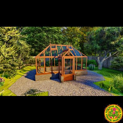 Базовая комплектация теплицы в английском стиле с холлом из стекала и алюминия ЕЛИЗАВЕТА XSP размером 5000 х 2500 мм