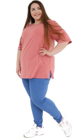 Удлиненная летняя туника-футболка Арт. 8586-0060 (цвет коралловый) Размеры 58-76