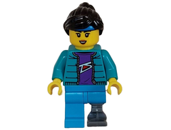 Skateboarder - Female, Dark Turquoise Jacket over Dark Purple Shirt, Dark Azure Legs with Prosthetic Leg, n/a (cty1628)