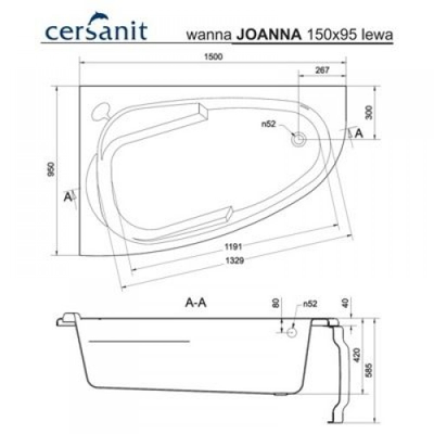 Акриловая ванна Cersanit Joanna 150х95 левая