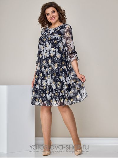 Шифоновое женское платье в черном цвете с цветочным принтом