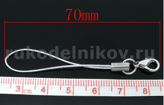 шнурок с карабином(для брелка, телефона), цвет-серебро, 5 шт/уп