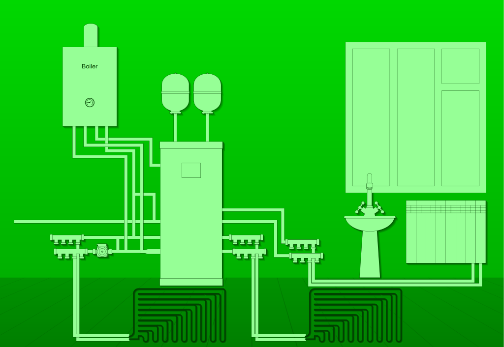 Подключение газового котла. Heating diagram. Connection diagram for gas boiler.
