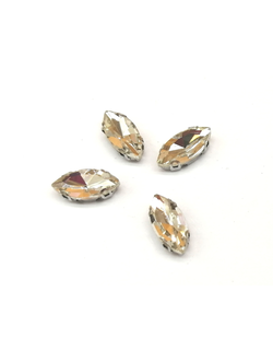 Стразы стеклянные пришивные в цапах, 7*15 мм цвет белый