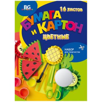 Набор А4 цв. мелов. картона, 8л., 8цв. и цв. офсет. бумаги, 8л., 8цв., BG &quot;Яркие фрукты&quot;, в папке