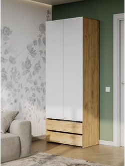 Абрау Шкаф двухстворчатый (с ящиками) Дуб золотой/Белый