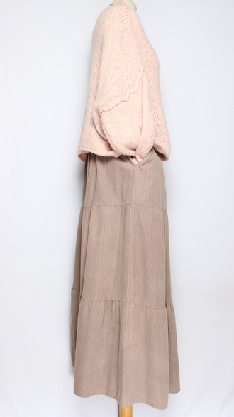 ЮБКА Бохо  "Вельвет ярусы" шоколад, бежевая до р.54