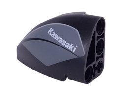 Technic, Panel Curved 5 x 3 x 2 Corner Quarter Ellipse, Right with White  Kawasaki  on Dark Bluish Gray Background Pattern, Black (2442pb002 6493023)