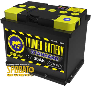 Аккумулятор Тюмень Стандарт 55 Ач ток 525А (TYUMEN BATTERY Standard) 6СТ-55L (Ca/Ca) П/П (242х175х190) прямая полярность + -