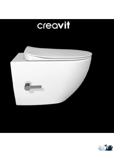 Чаша унитаза Creavit Free FE322-34CB00E-0002, с биде, со смесителем, подвесная безободковая. Круглая форма, скрытый крепеж