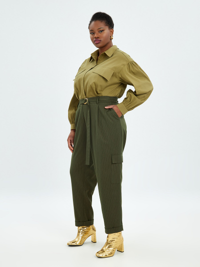 Брюки-карго хаки в полоску