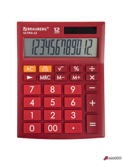 Калькулятор настольный BRAUBERG ULTRA-12-WR (192×143 мм), 12 разрядов, двойное питание, БОРДОВЫЙ. 250494