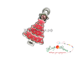 ПОДВЕСКА С ЭМАЛЬЮ В ТИБЕТСКОМ СТИЛЕ "ЁЛОЧКА" - 22*13мм - СЕРЕБРО+РОЗОВЫЙ