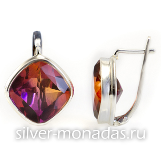 Серьги из серебра 925 пробы с кварц дуплетом