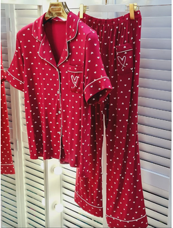 Пижама Виктория Сикрет хлопок рисунок сердечки цвет красный