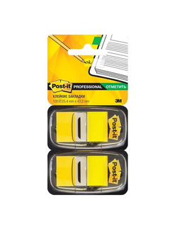 Клейкие закладки Post-it пластиковые желтые 2 диспенсера по 50 листов 25.4x43.2 мм