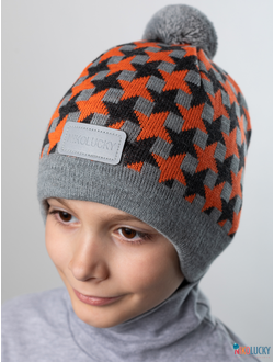 Шапка  21201-07, цвет серый,оранжевый р. 54-56