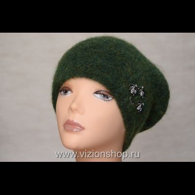 Зеленый женский берет из мохера с пчелкой Vizio Италия 36187