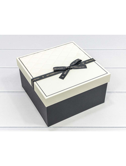 Коробка подарочная с бантом (бежевая/черная), 21*21*12,3см