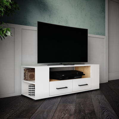 ТВМ-1 Тумба под ТВ Белый с тиснением/Дуб крафт золотой