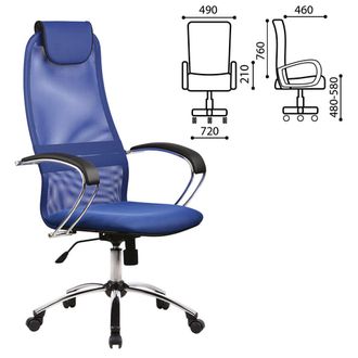 Кресло офисное МЕТТА "BK-8CH", ткань-сетка, хром, синее