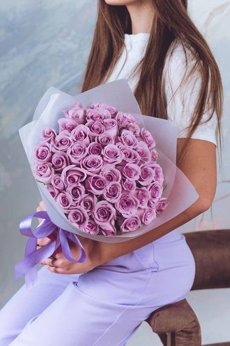 Букет 29 розовых роз с упаковкой и лентой (40см)