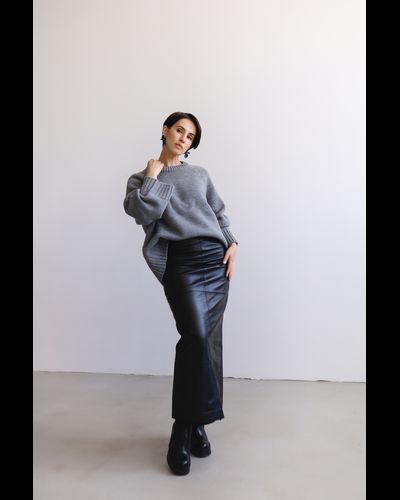 Юбка миди из натуральной кожи (черный)