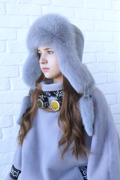 Ушанка "Полярная звезда" цвет серый + сапфир (копия)