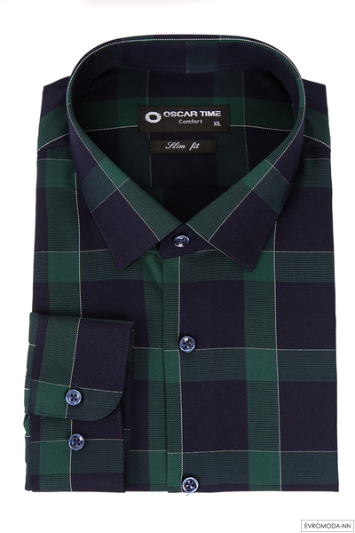 Рубашка мужская Оскар-time Slim 86550 черная в крупную зеленую клетку, Турция