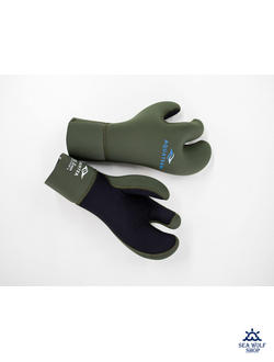 Рукавицы неопреновые 9мм AquaTeam 3х-палые У/ОП олива р.S