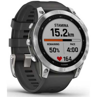 Умные часы Garmin Fenix 7 серебристый с графитовым силиконовым ремешком