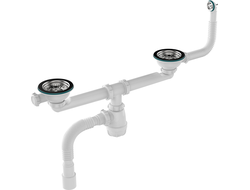 Сифон 3 1/2"х40, для двойной мойки (2 отв  311/2")Aquant UD0179-12-MR с переливом кругл/прямоуг,   гофра, 40х40/50 [98399]