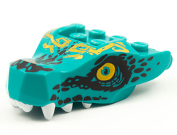 Dragon Head Ninjago Jaw with 2 Bar Handles on Back with Bright Light Orange Eyes, Gold Tribal Tattoos, Black Scales, and White Teeth Pattern, Dark Turquoise (72362pb01 / 6321419)