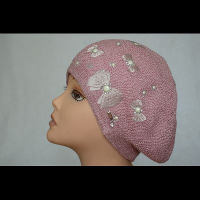 Розовый берет женский вязаный Vizio Италия 6607 с бабочками