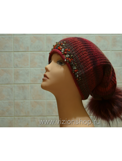 Женская шапка с помпоном и камнями зима 2018 Vizio Визио Италия 5833