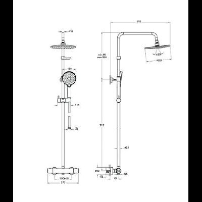 Душевая колонна, VitrA AquaHeat Joy 220, с верхним душем и термостатическим смесителем, A47200EXP