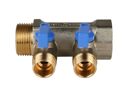 Коллектор распределительный STOUT с шаровыми кранами 1", 2 отвода 1/2" (синие ручки) (Арт. SMB 6211