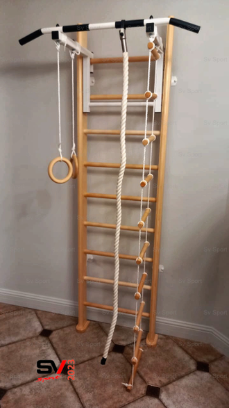 Спортивный комплекс для дома  деревянный. С турником , брусьями и  скамьей для пресса  (ОРЕХ)